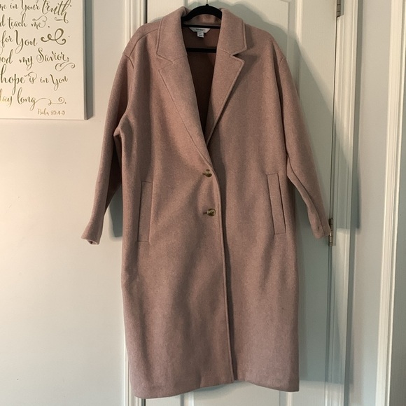 XL Old Navy Pink Soft Long Wool Over Mauve Overcoat Jacket‎ pea coat mid length - Picture 2 of 12
